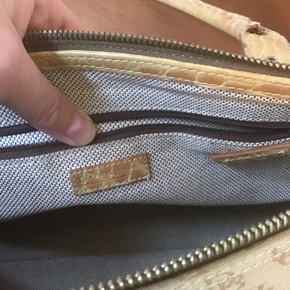 DOONEY & BOURKE Vintage Tan Signature Jacquard Croc Leather Trim Satchel Bag